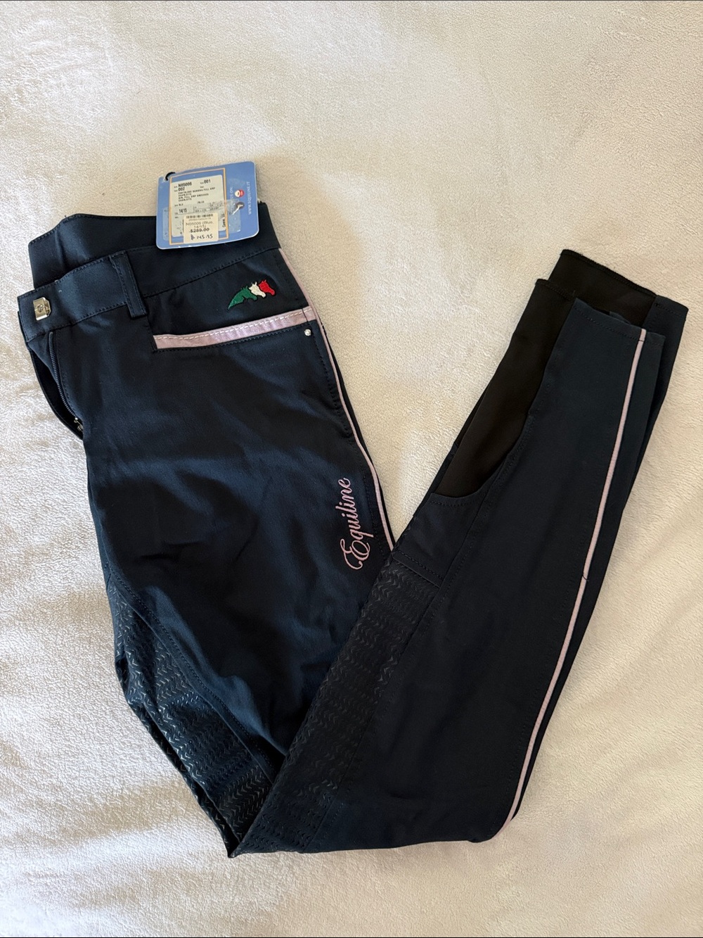 Equiline Girls' Navy Riding Breeches with Lavender Trim